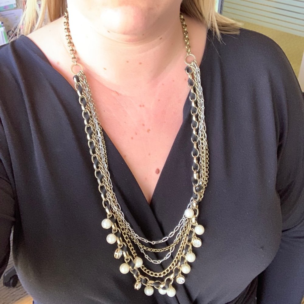 LOFT Silver Gold Pearl Multistrand Necklace